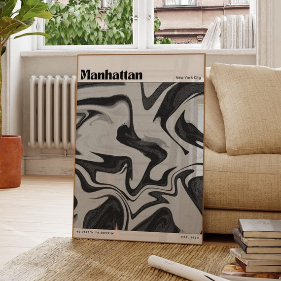 Manhattan Wall Art New York City Borough Abstract Nyc Decor Urban Poster Cityscape Print Minimalist Modern Home