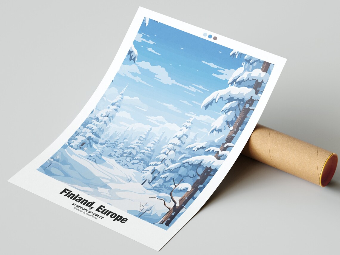 Finland Europe Travel Poster Snowy Pine Forest Winter Wonderland Art - Image 2
