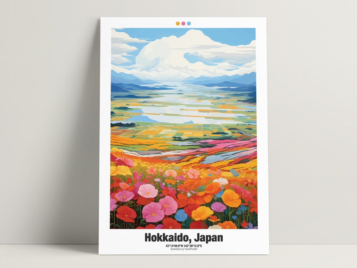 Hokkaido Japan Travel Poster Hokkaido Poster Japan Travel Print Hokkaido Flower Field Illustration Japan Wall Art - Image 3