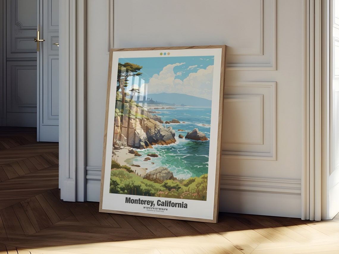 Monterey California Rocky Cliff Coast Cypress Tree Ocean Travel Poster - Image 2
