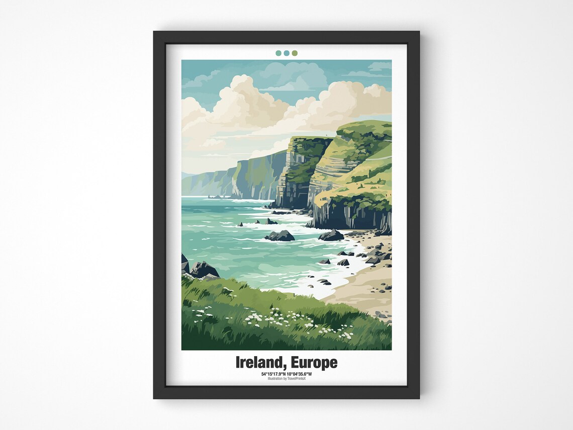 Ireland Europe Green Sea Cliffs Sandy Beach Coastal Wild Travel Poster - Image 4