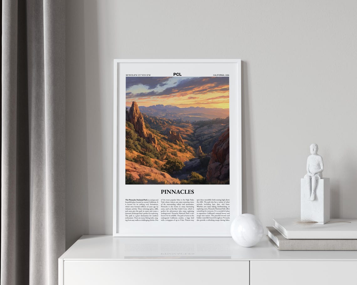 Pinnacles California Poster National Park Spires Sunset Guide Art - Image 4