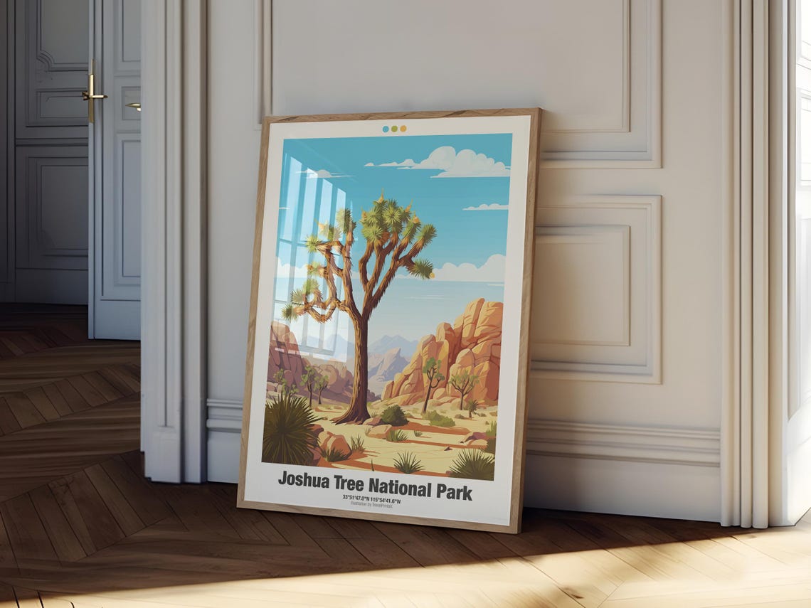 Joshua Tree National Park Desert Tree Boulders Blue Sky Travel Poster - Image 2