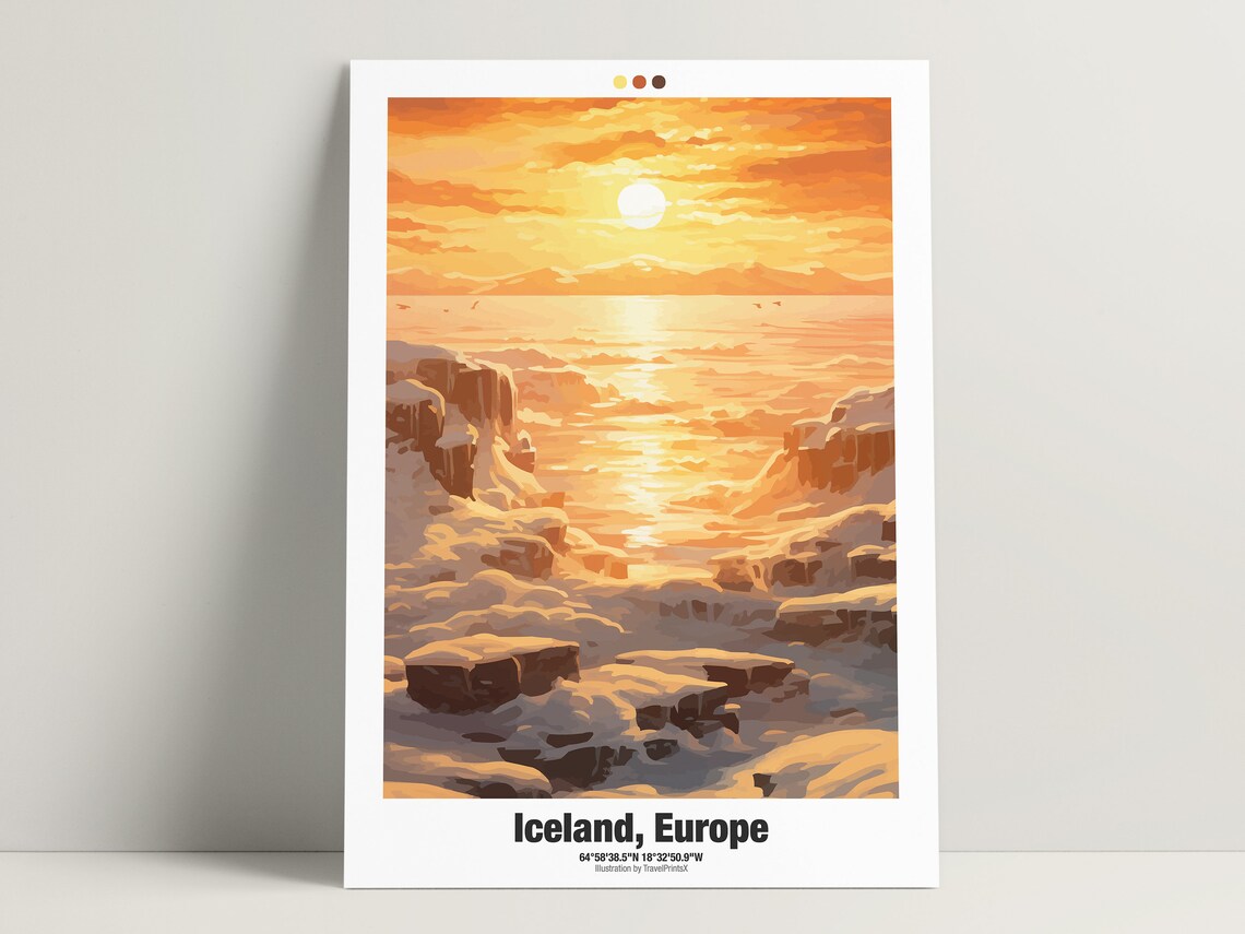 Iceland Europe Golden Winter Coast Sunset Frozen Sea Travel Poster - Image 3