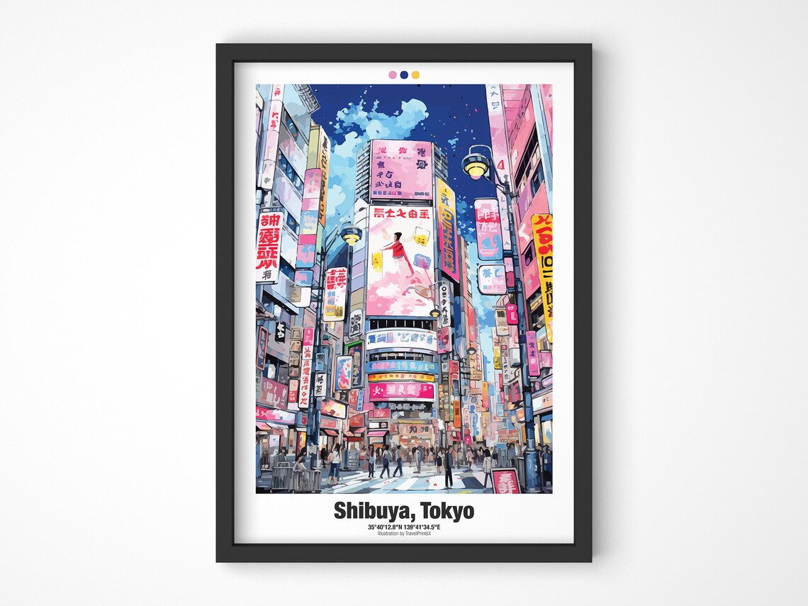 Shibuya Tokyo Japan Neon Night Street Crowds Signs Travel Poster - Image 4