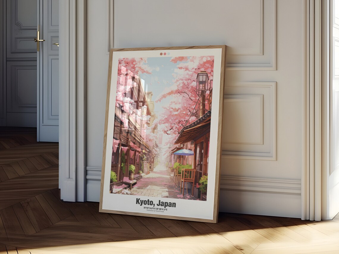 Kyoto Japan Cherry Blossom Old Street Traditional Travel Poster - Image 2