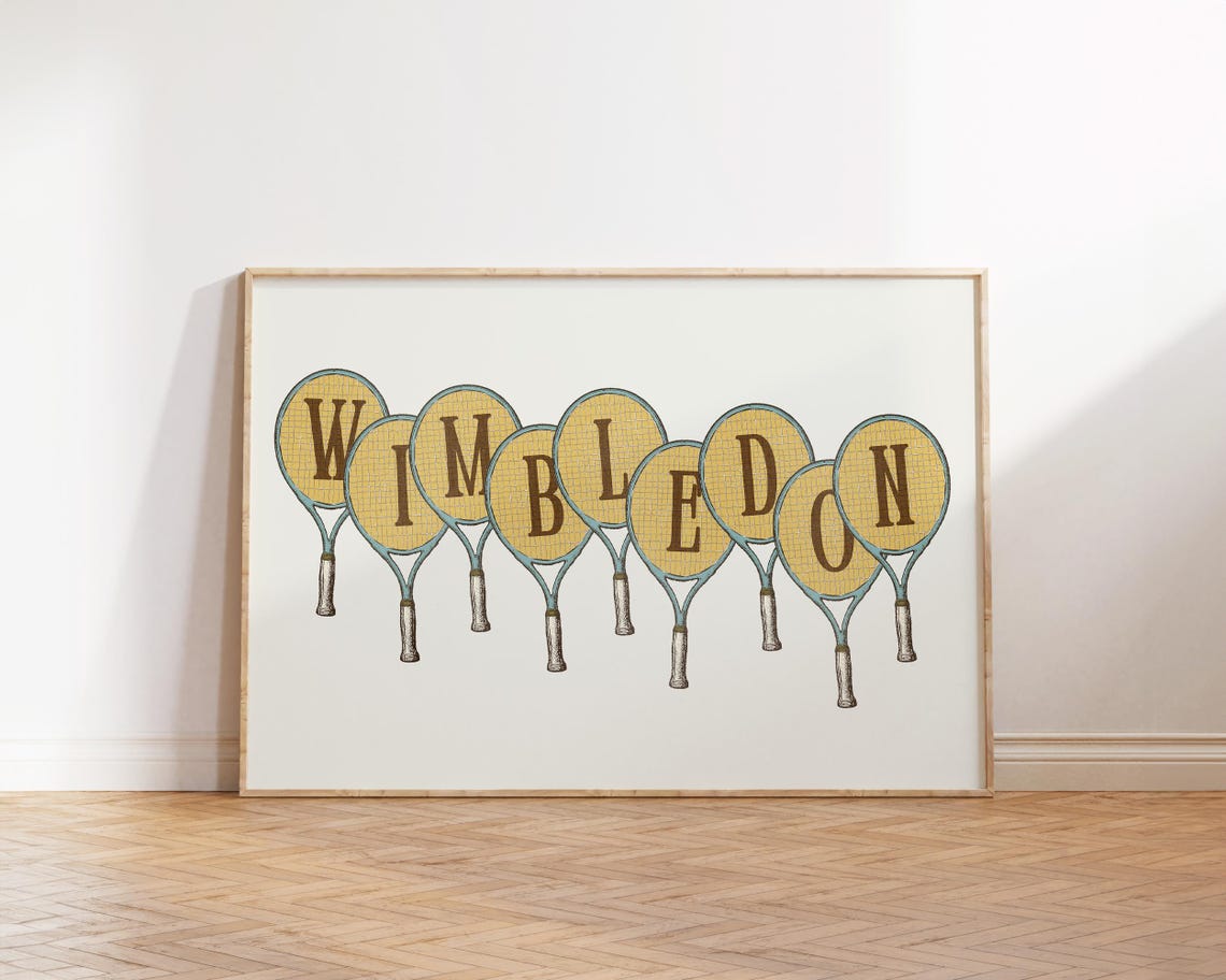 Wimbledon Vintage Tennis Rackets Lettering Gold Retro Sports Poster