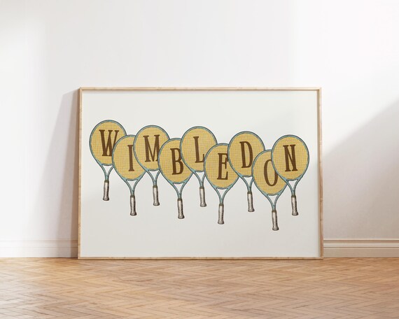 Wimbledon Vintage Tennis Rackets Lettering Gold Retro Sports Poster