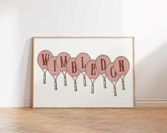 Wimbledon Vintage Tennis Rackets Lettering Pink Retro Sports Poster