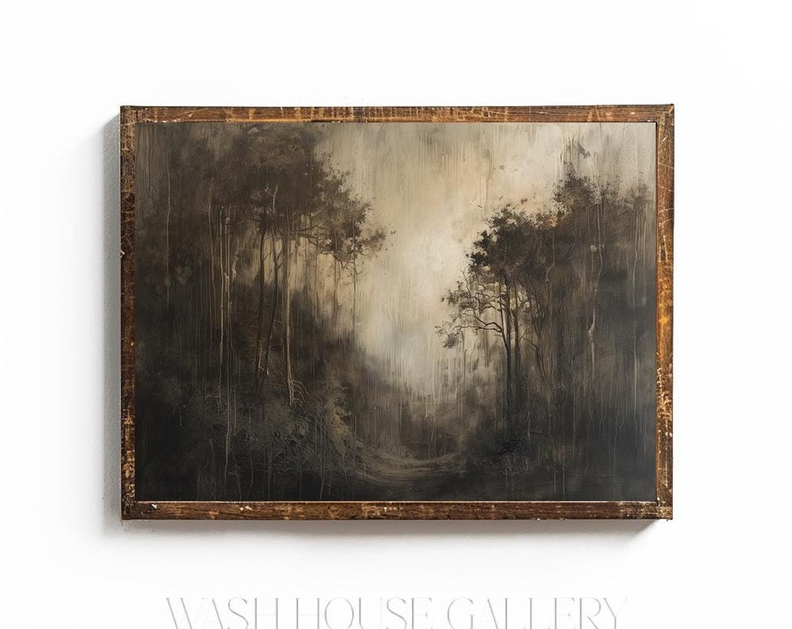 Dark Cottagecore Wall Art Moody Cottagecore Art Vintage Oil Painting Moody Painting Print Brown Tone Wall Art Moody Landscape Art