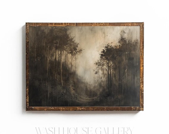 Dark Cottagecore Wall Art Moody Cottagecore Art Vintage Oil Painting Moody Painting Print Brown Tone Wall Art Moody Landscape Art