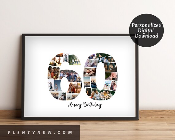Number Sixty Photo Collage Happy Birthday Milestone Gift Poster