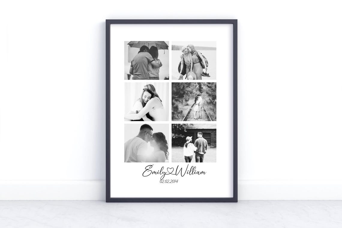 Personalised Couple Six Photo Grid Anniversary Romantic Wall Art
