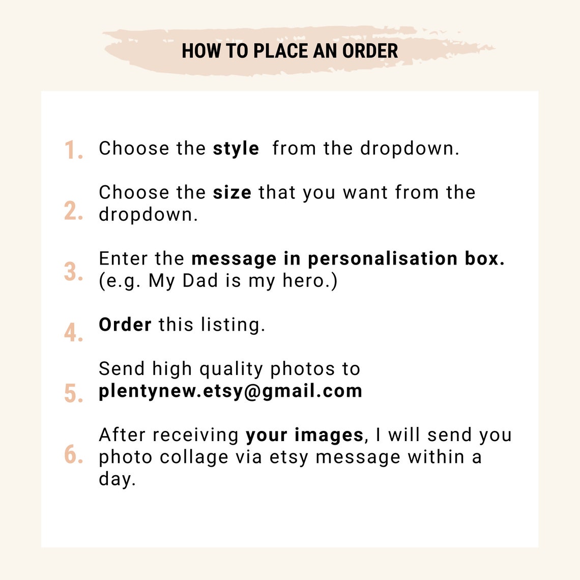 Custom Photo Collage Six Step Order Guide Instruction Poster