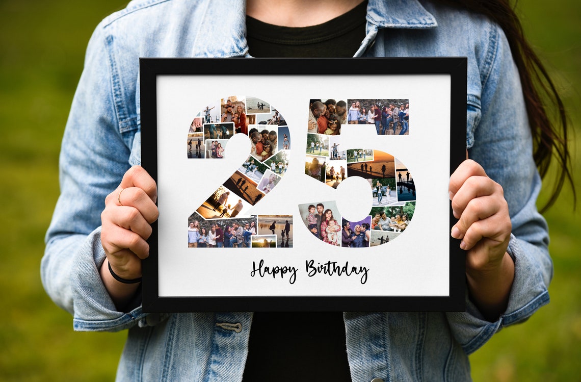 Personalized 25th Birthday Photo Number Collage Custom Gift Print