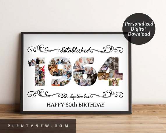 1964 Custom Birthday Photo Collage Personalised 60th Picture Born In 1964 Number Photo Collage 60th Birthday Gift 60th Anniversary Gift