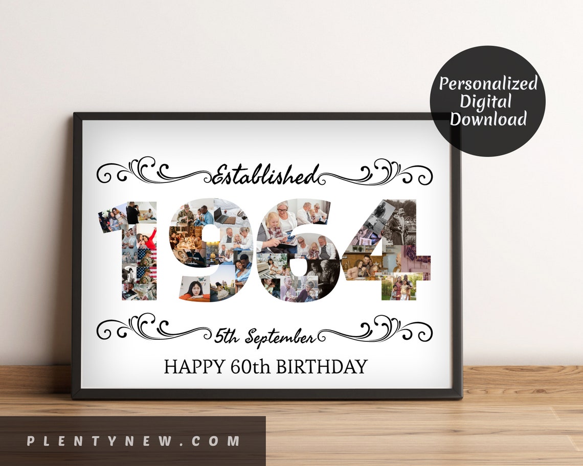 Established 1964 Custom Number Photo Collage 60th Birthday Poster