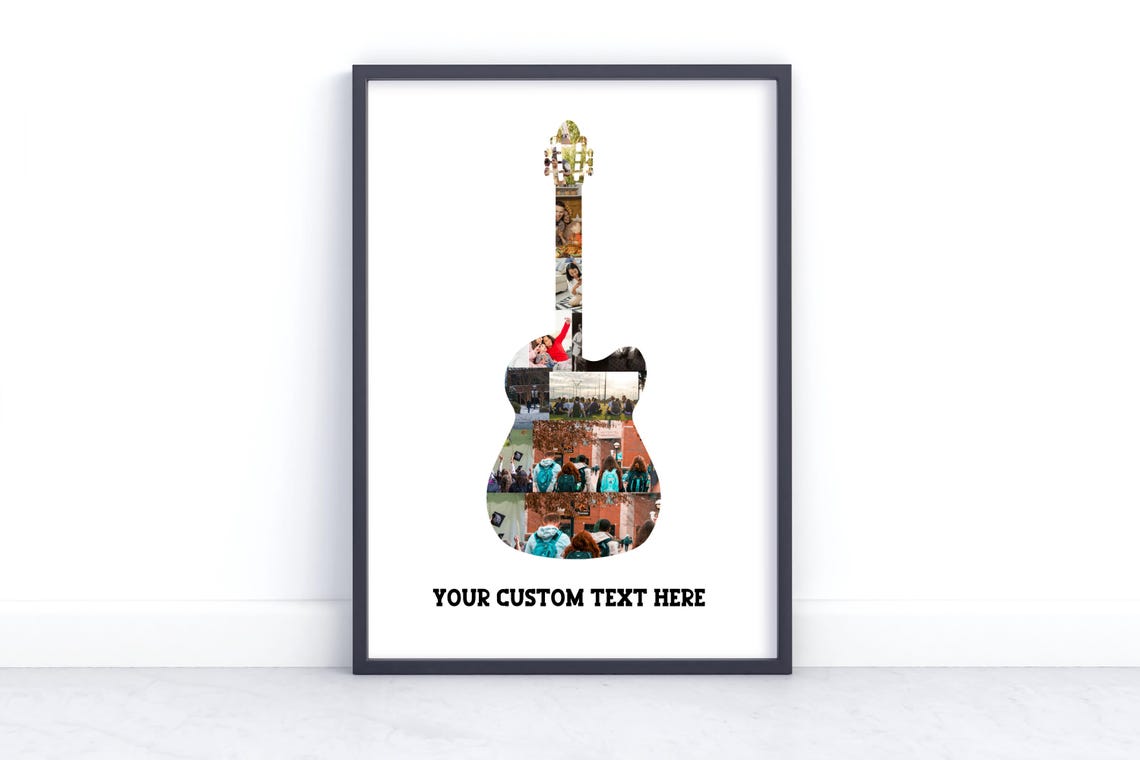 Personalized Guitar Shaped Photo Collage Print with Custom Text - Image 2