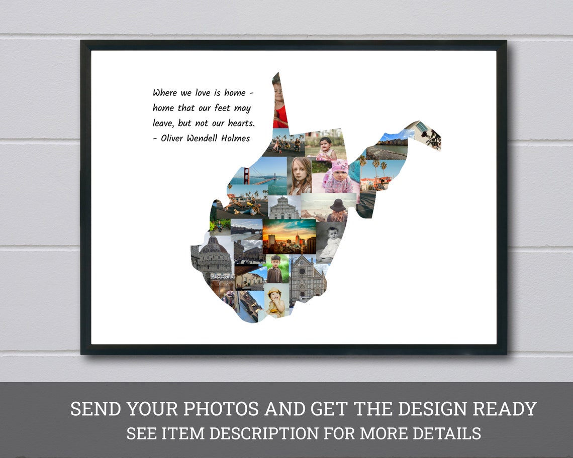 West Virginia State Shape Photo Collage Home Quote Personalized Poster