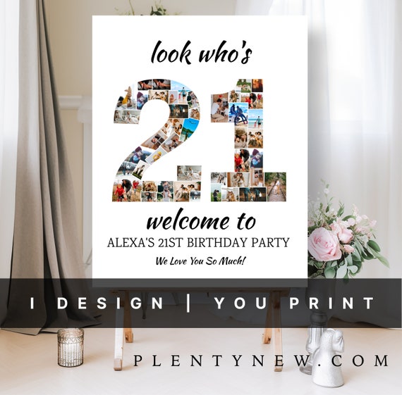 Look Whos 21 21st Birthday Photo Collage Poster Customizable Photo Collage Board Photo Montage Display Poster Personalised