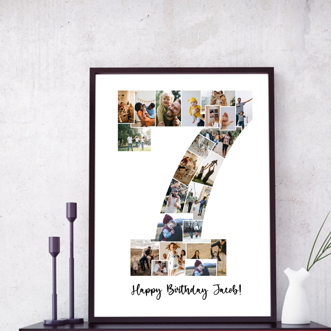 Number 7 Photo Collage Happy Birthday Jacob Memory Gift Poster