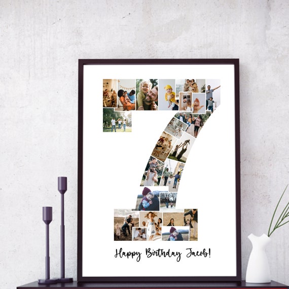 Custom 7 Year Anniversary Collage Personalized 7th Anniversary Gift For Husband Seventh Anniversary Gift Art Number Photo Collage Gift