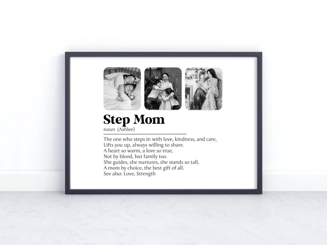 Step Mom Definition Poster with Three Family Photos Poem Gift