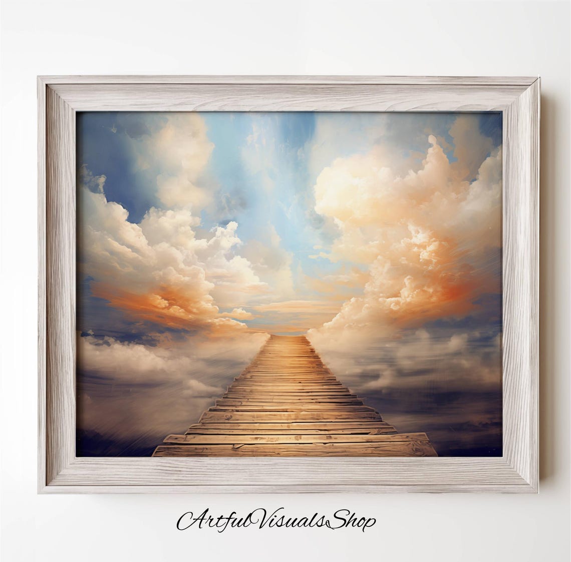Stairway To Heaven Dreamy Cloudy Sky Painting Inspirational Poster