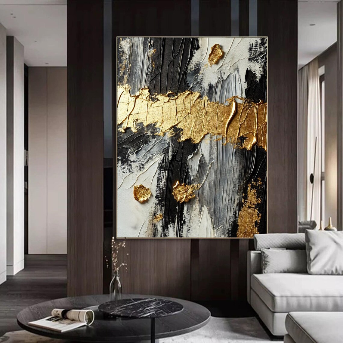 Black And Gold Abstract Textured Wall Art Print - Image 3