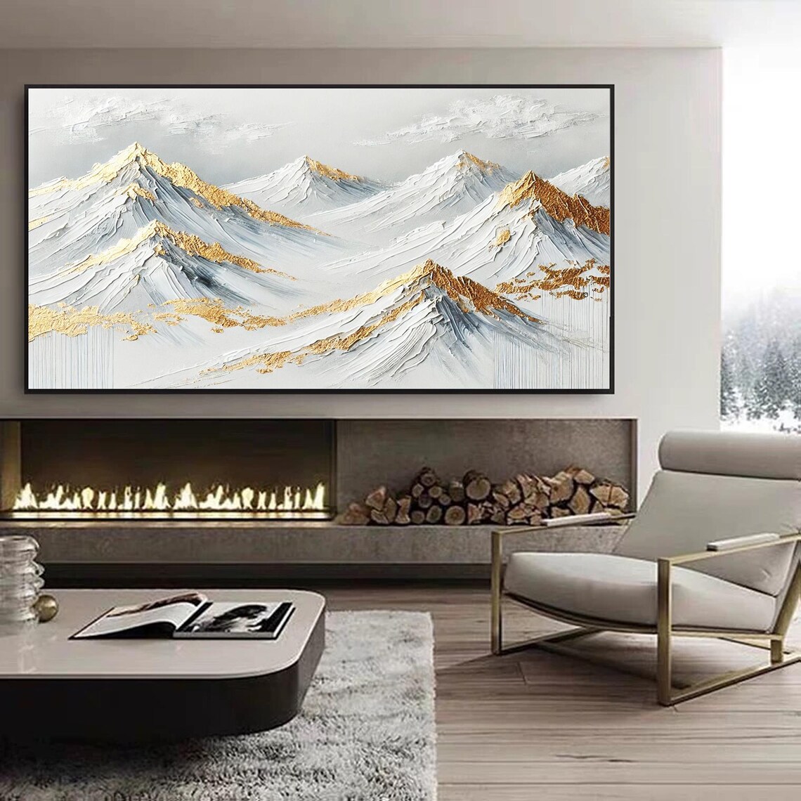 Gold Mountain, 3D Textured Snow Landscape Painting - Image 3