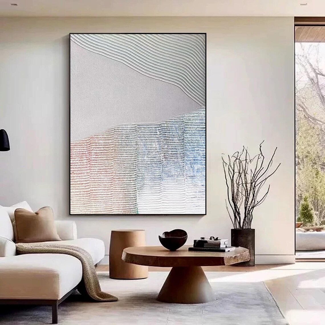 Gray Beige Abstract Wabisabi 3D Textured Painting - Image 4