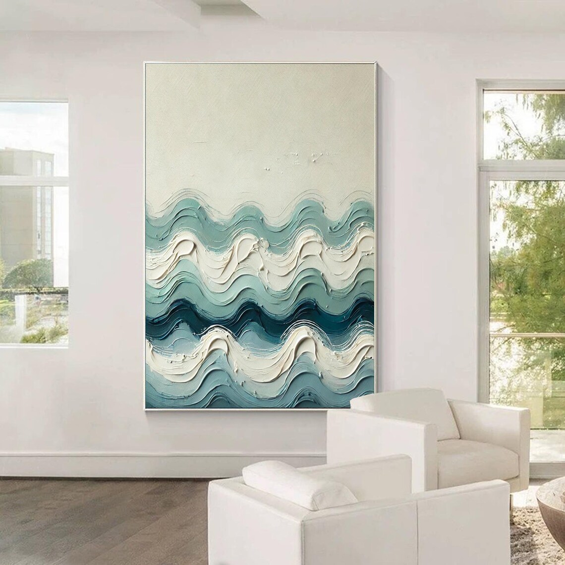 Wave Textured Wall Art, Minimalist Ocean Abstract - Image 3