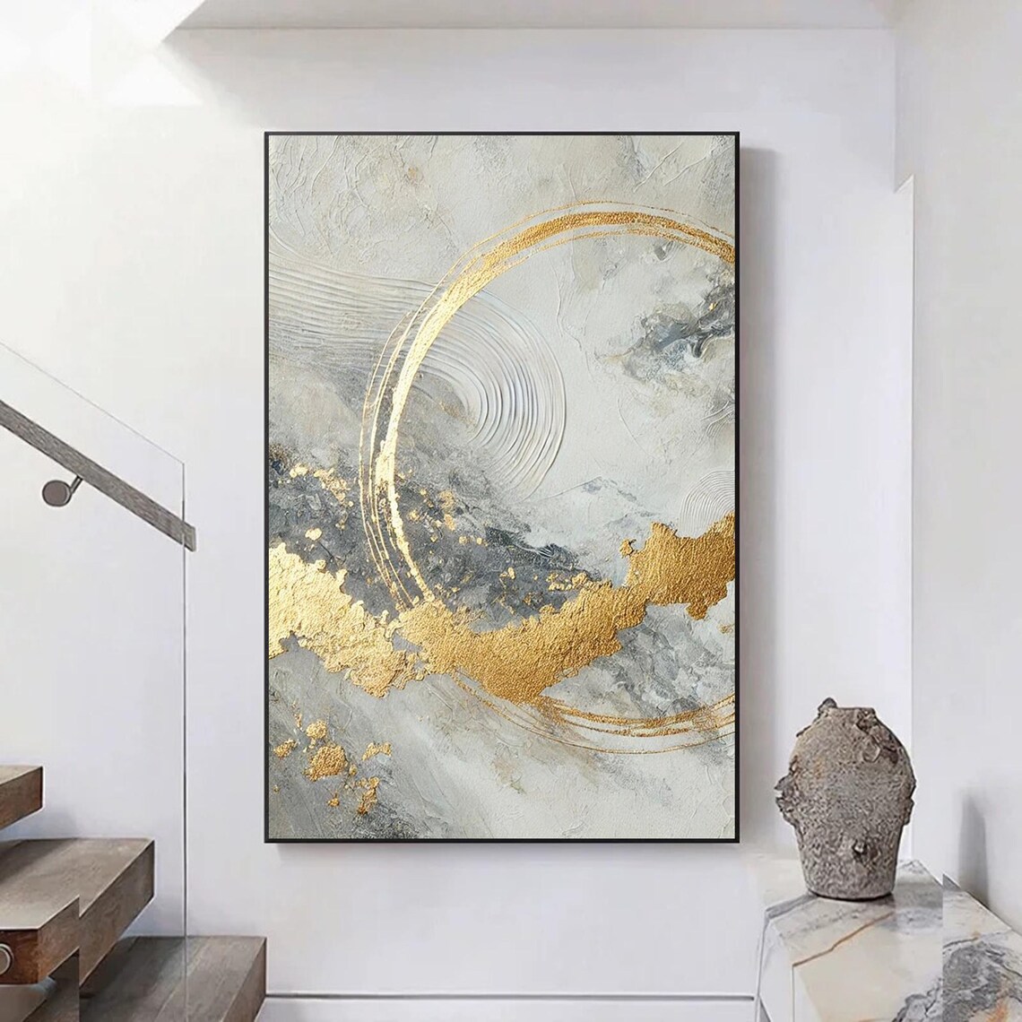 Abstract Gold And Gray Textured Painting