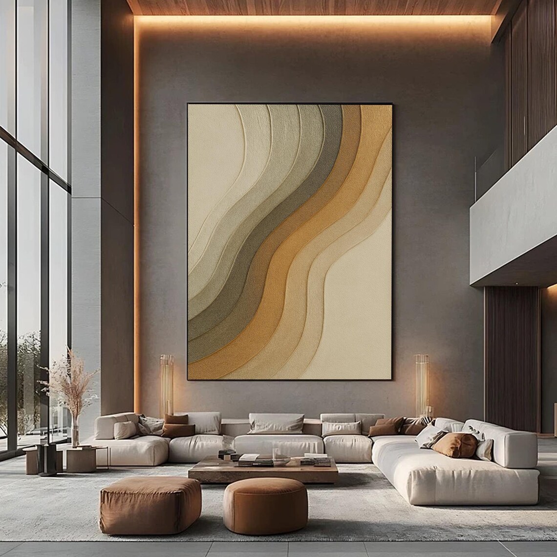 Minimalist Wavy Abstract, Textured Earth Tone Painting - Image 4