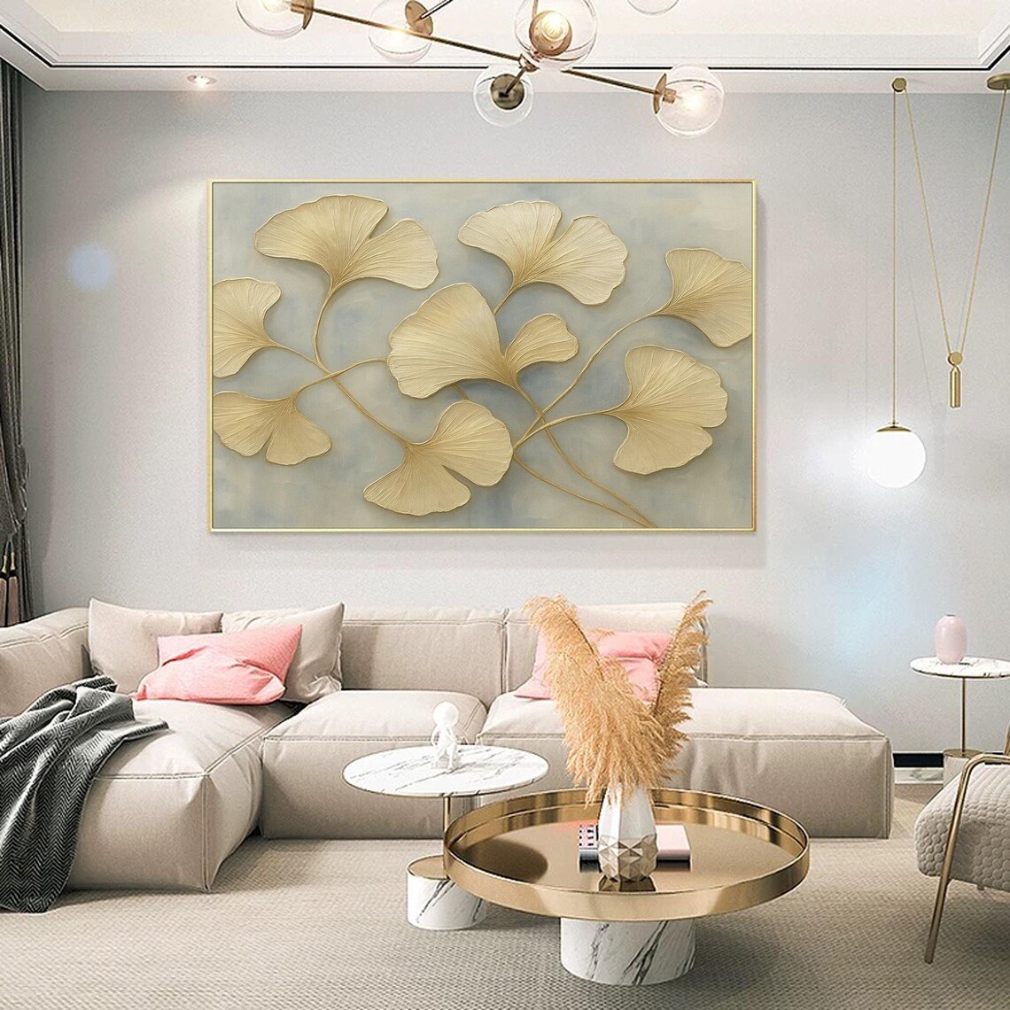 Ginkgo Leaf Art Print, Textured Gold Abstract Painting - Image 3