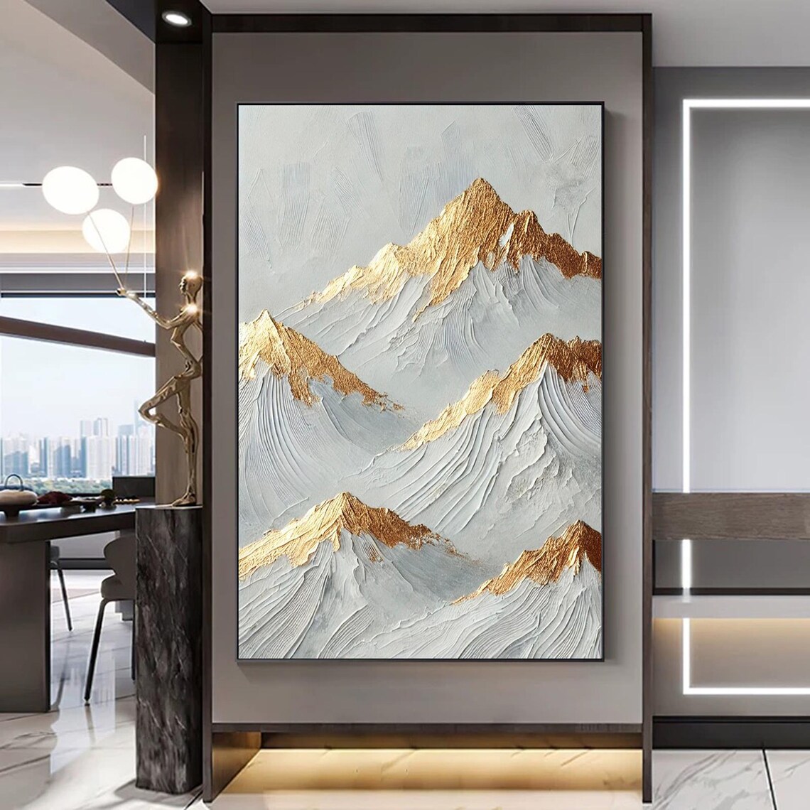 Gold Mountain Textured Landscape Painting, Minimalist