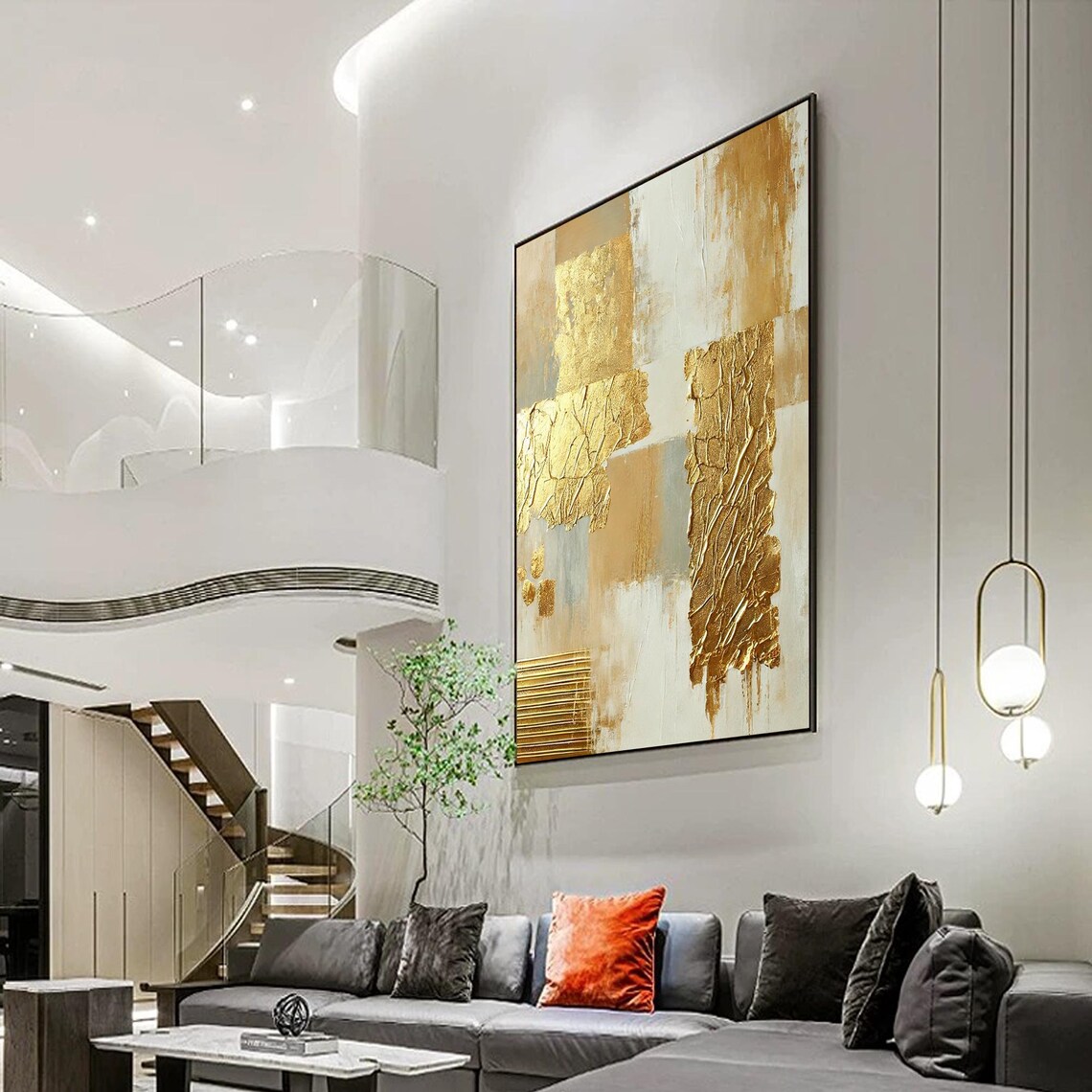 Gold Abstract Textured Wall Art, Modern Minimalist - Image 2