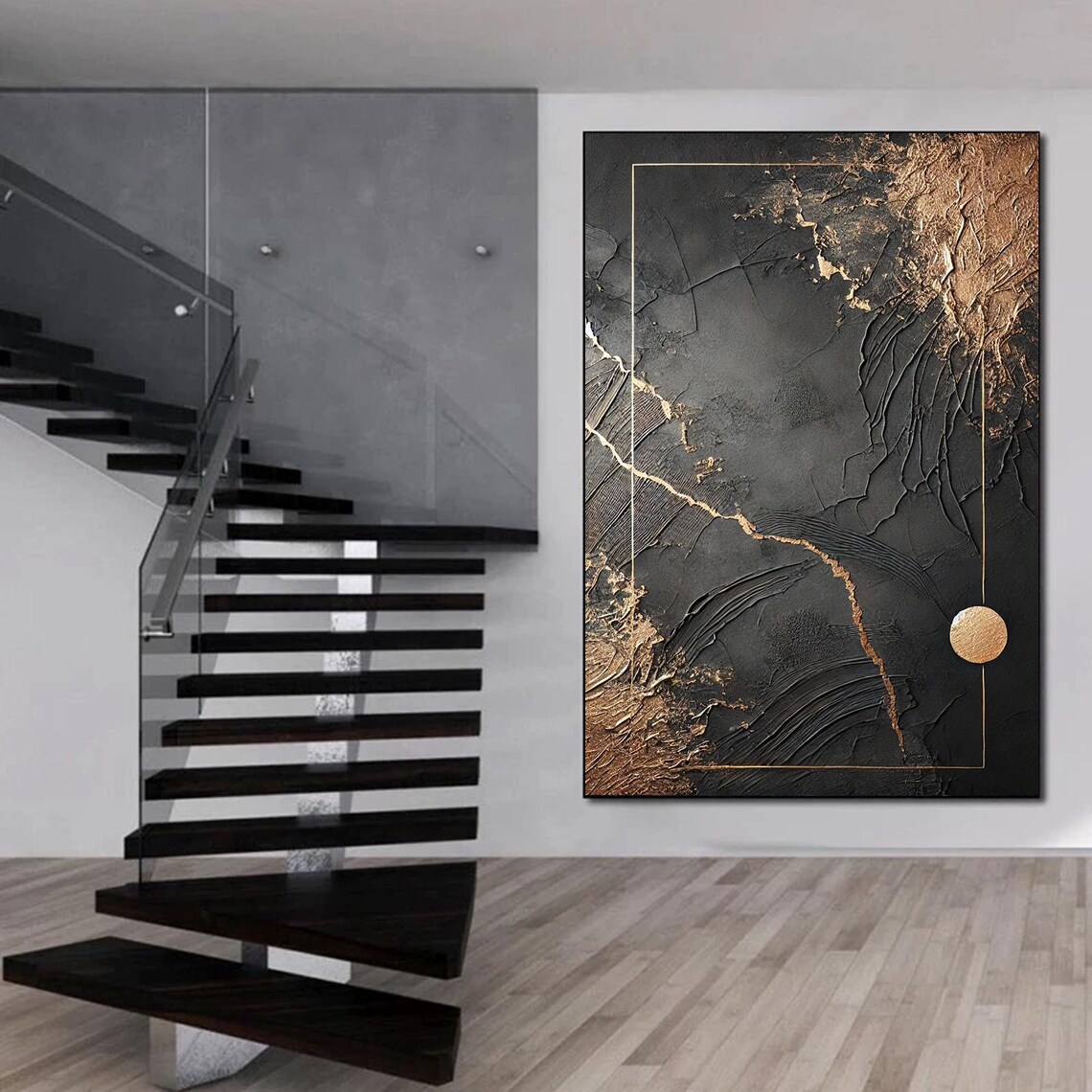 Black Gold Abstract, Modern Minimalist Wall Art - Image 4