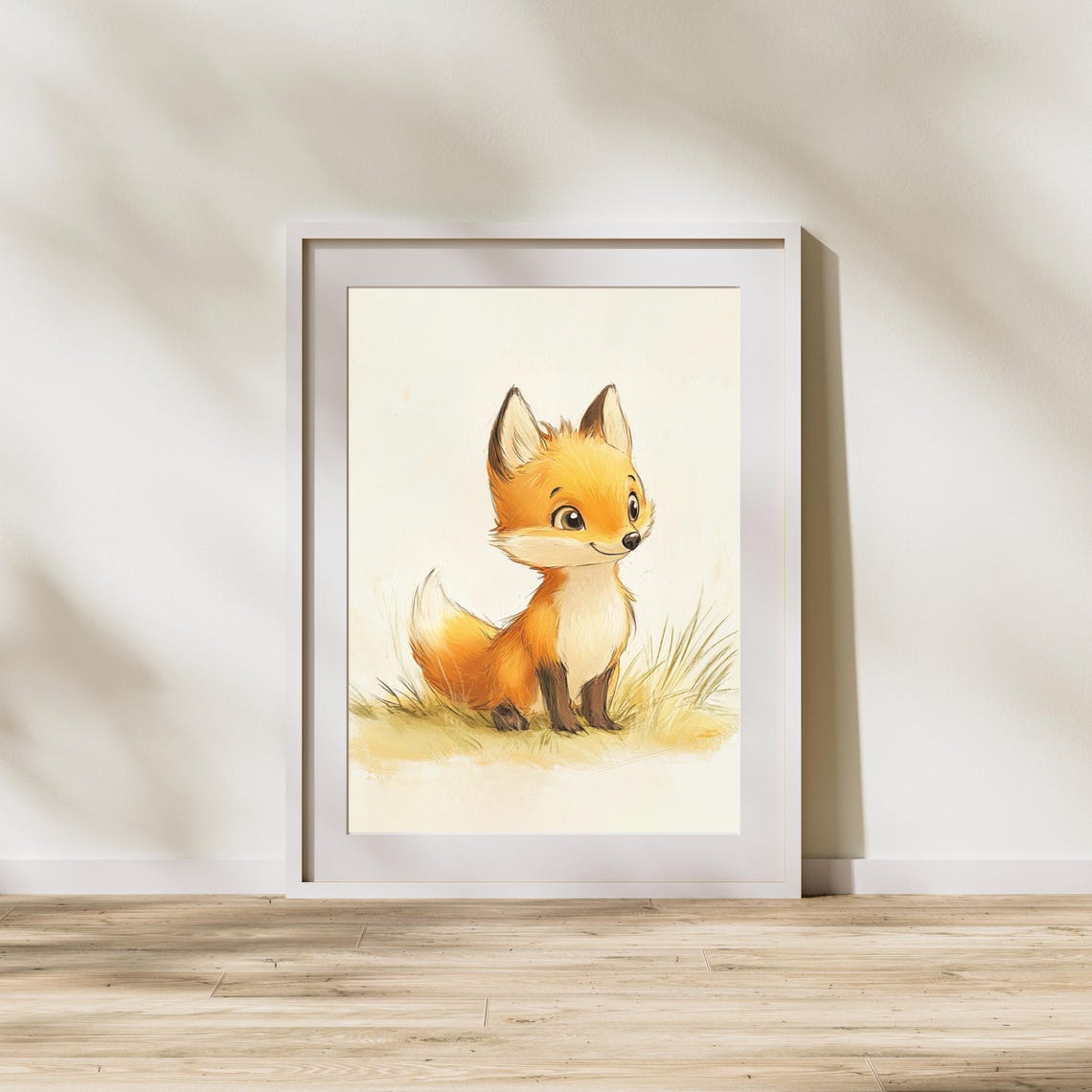 Sweet Orange Fox Kit Sitting in Tall Golden Grass Nursery Poster - Image 2