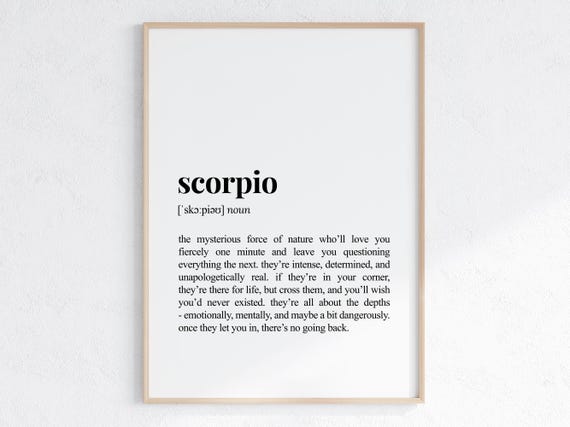 Scorpio Zodiac Sign Funny Definition Print Astrology Wall Art Funny Birthday Gift Sarcastic Dictionary Poster