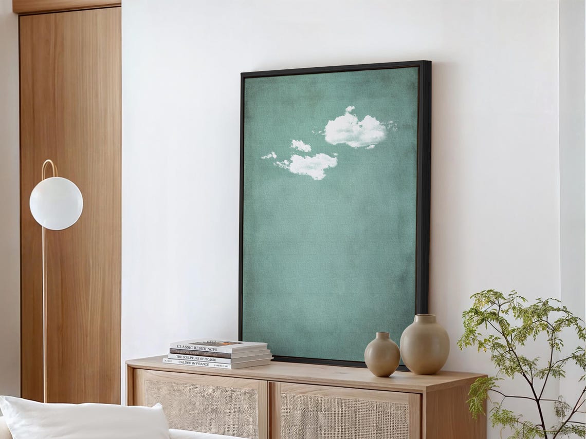 Mint Green Cloud Vintage Sky Wall Art for Calm Minimalist Rooms - Image 2