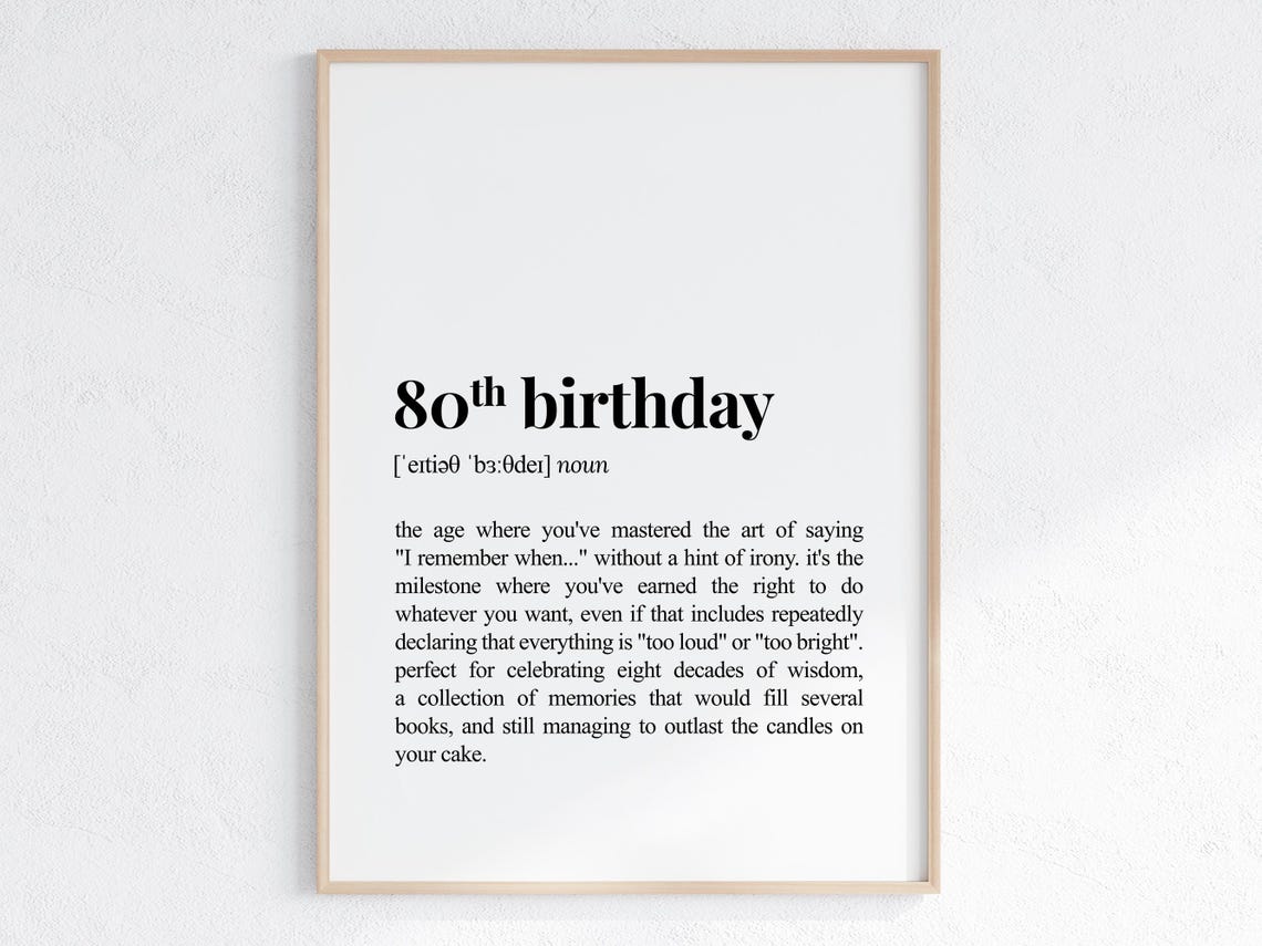 80th Birthday Funny Dictionary Definition Poster for Milestone Party