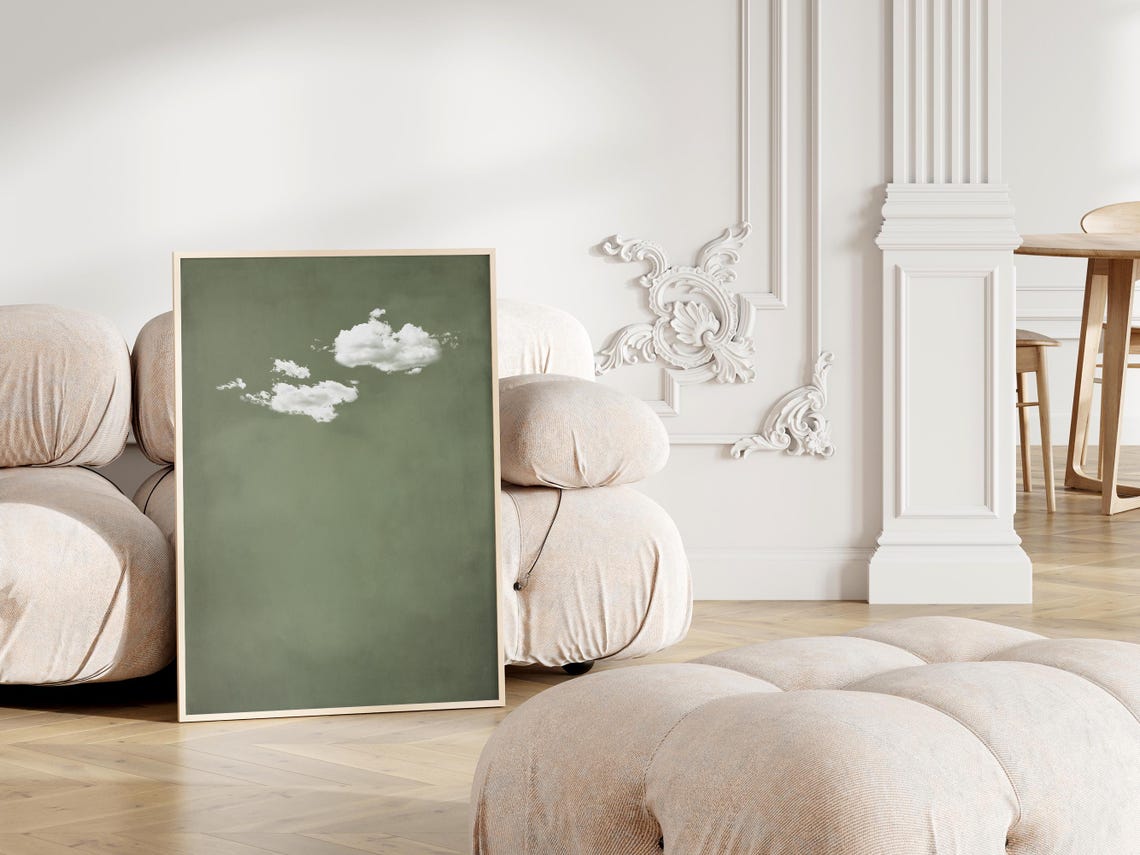 Sage Green Cloud Minimalist Pastel Green Sky Decorative Poster - Image 3