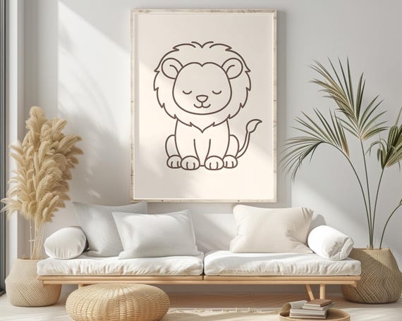 Baby Lion Line Art Print Scandinavian Nursery Decor