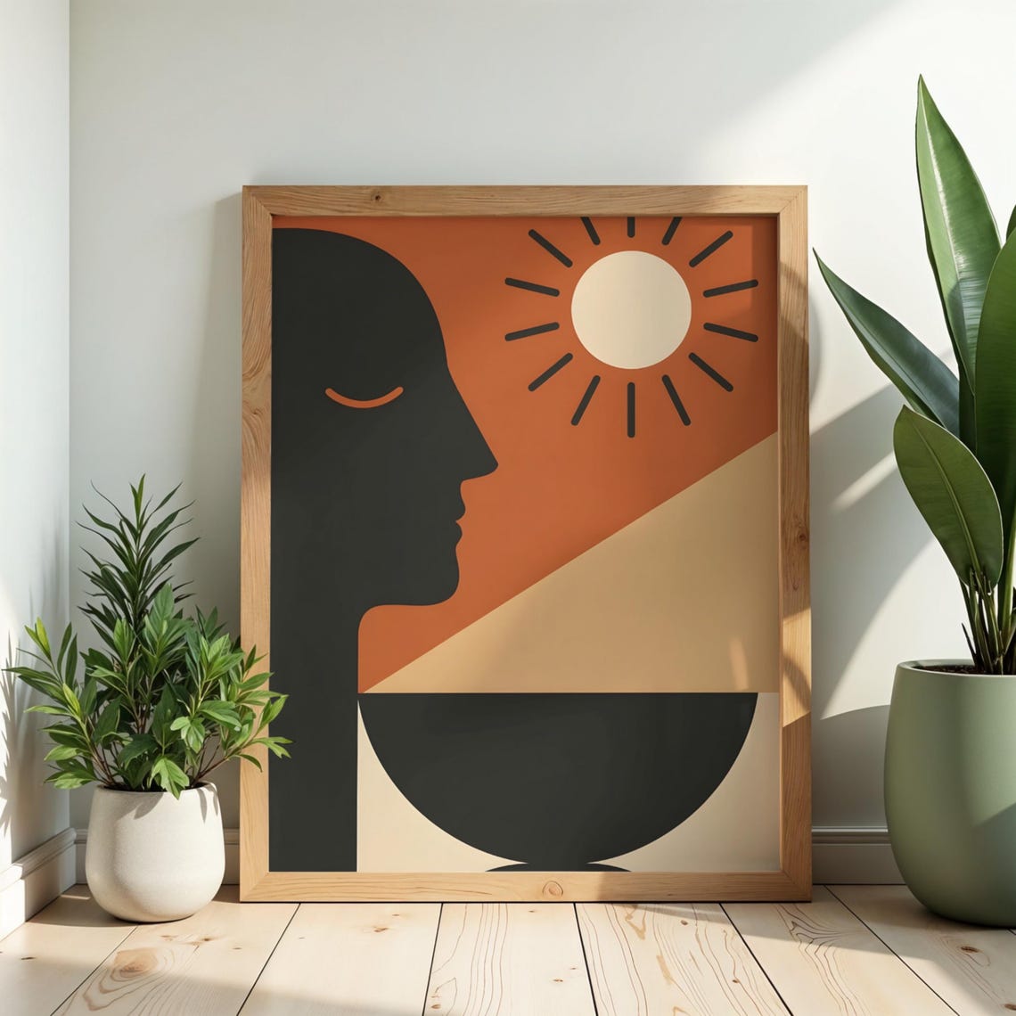 Minimalist Face And Sun Art Print Mid Century Modern
