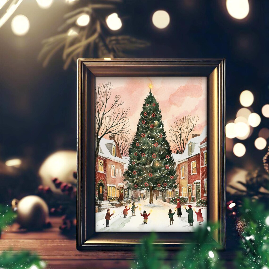 Nostalgic Christmas Village Scene, Holiday Decor - Image 3