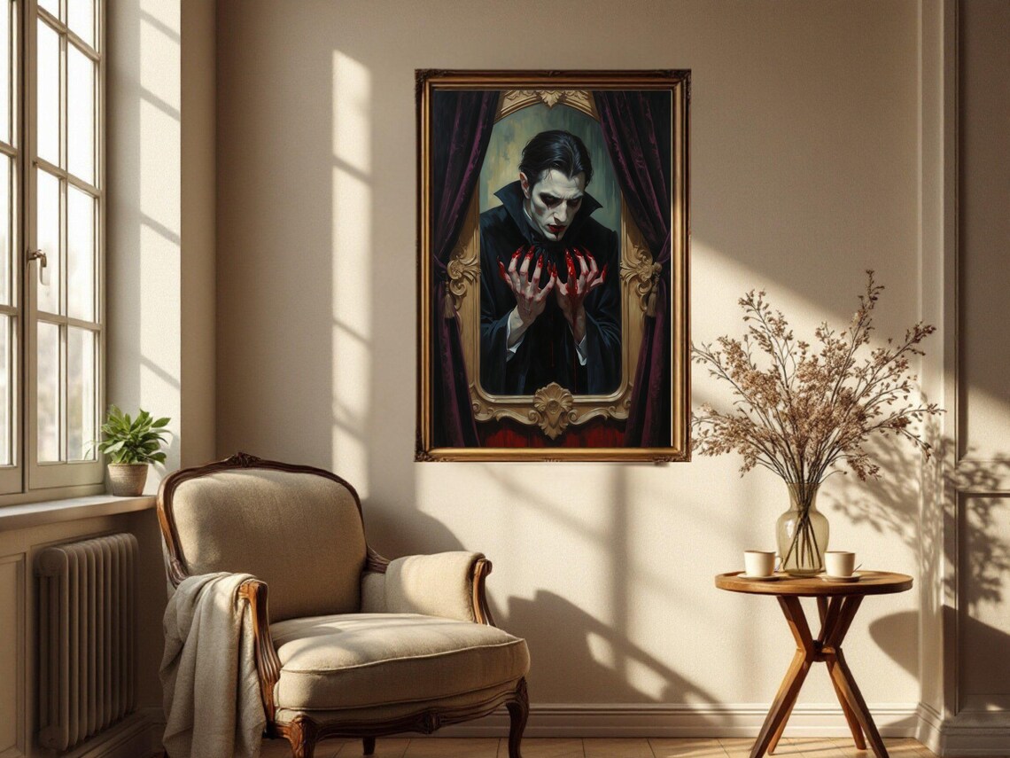Gothic Vampire Portrait, Spooky Halloween Art Print - Image 2