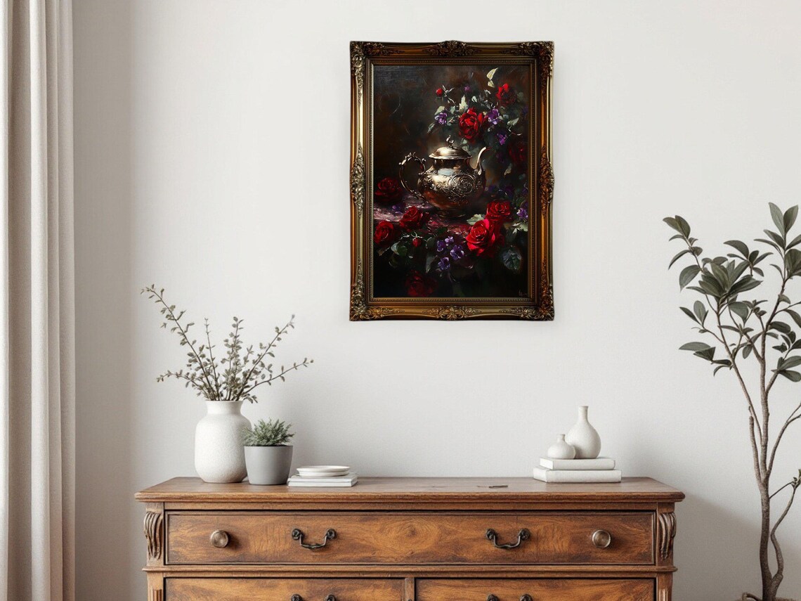 Vintage Teapot Art Print, Antique Floral Painting - Image 3