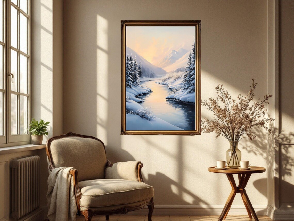 Winter Landscape, Snowy Mountain River Art Print - Image 3