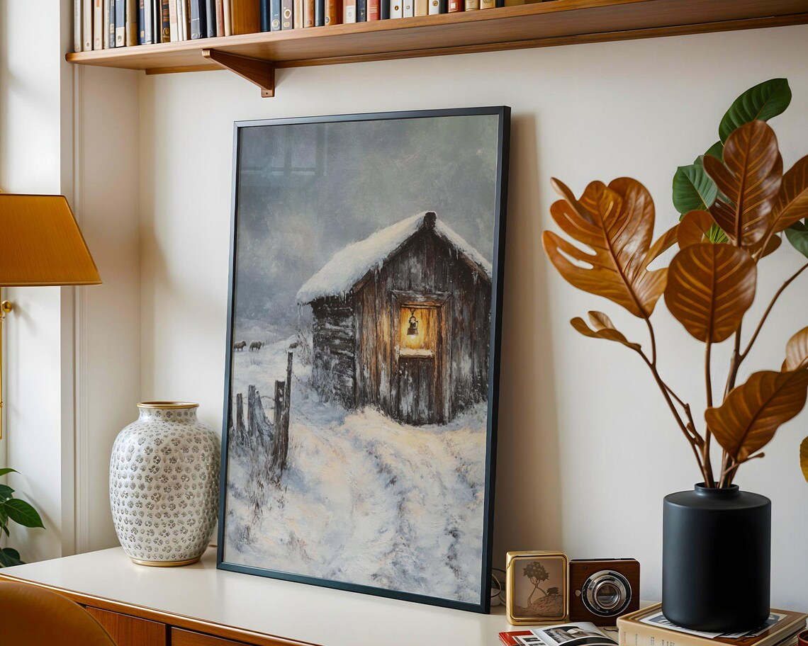 Winter Snow Scene - Rustic Cabin Painting - Image 2
